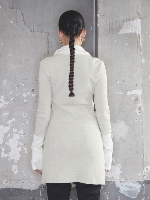 Square Half Zip-up Dress Melange Oatmeal Off-White