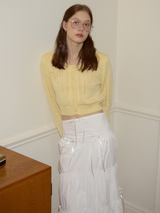 Romantic Ribbon Long Skirt_ White