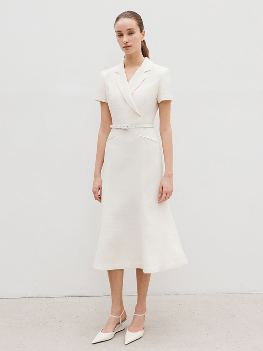RAYA Double breasted mermaid long dress (Cream ivory/Black)