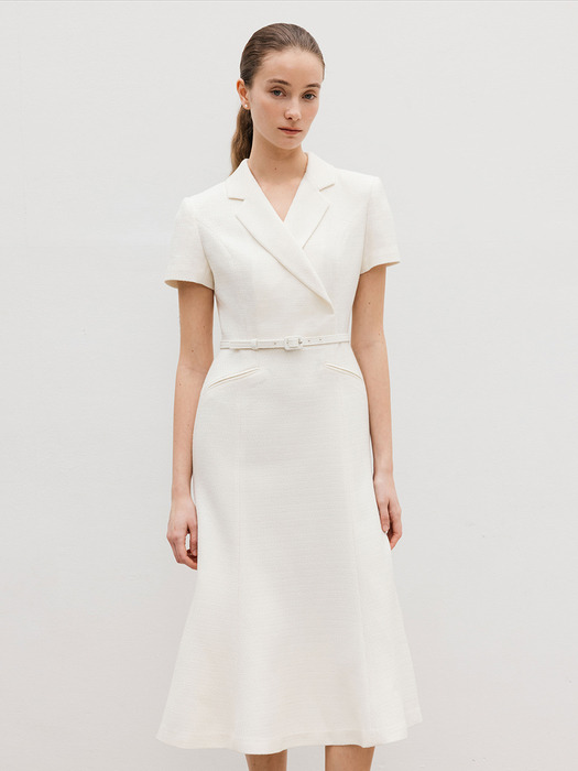 RAYA Double breasted mermaid long dress (Cream ivory/Black)