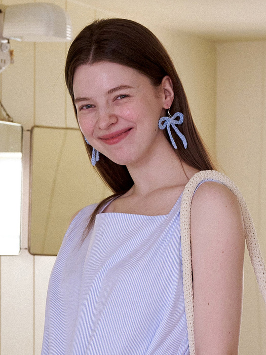 No.201 / Ribbon Crochet Earring (Silver 925) _ Sky