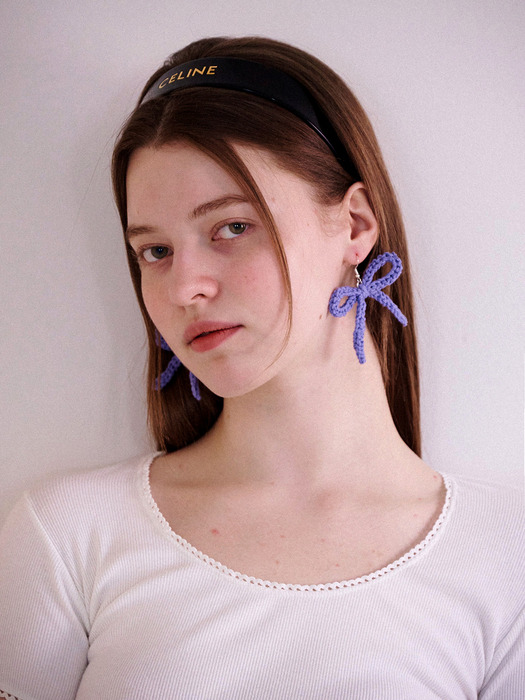 No.201 / Ribbon Crochet Earring (Silver 925) _ Purple