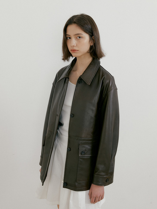 90s tessa leather jacket brown (lambskin)