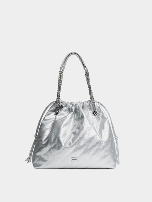 CH. SIDE TRAWSTRING BAG, SILVER QUILTING