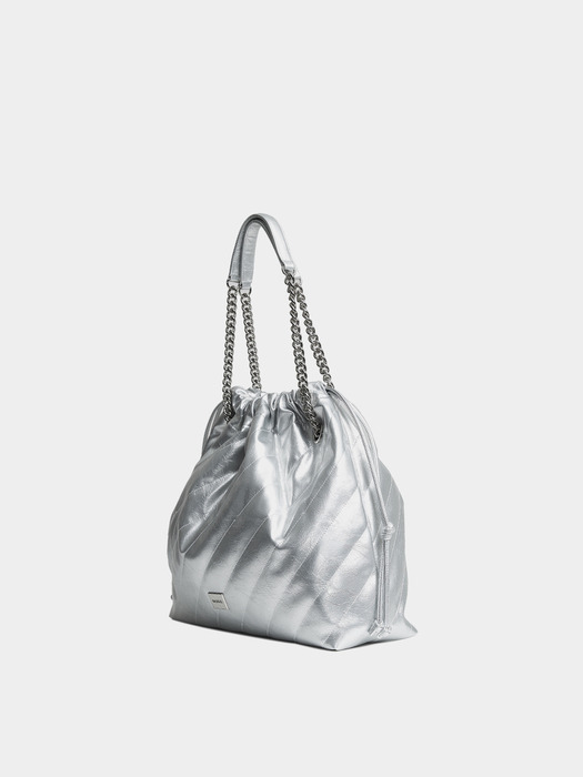 CH. SIDE TRAWSTRING BAG, SILVER QUILTING