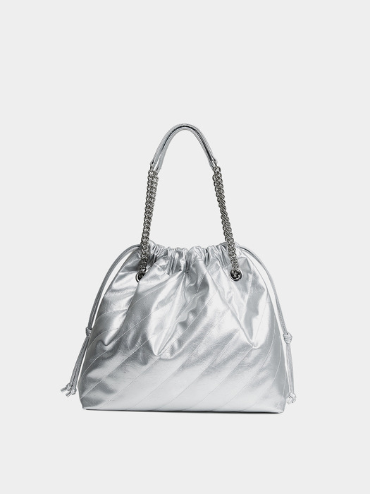 CH. SIDE TRAWSTRING BAG, SILVER QUILTING