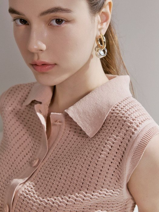Crochet sleeveless top - Pink beige
