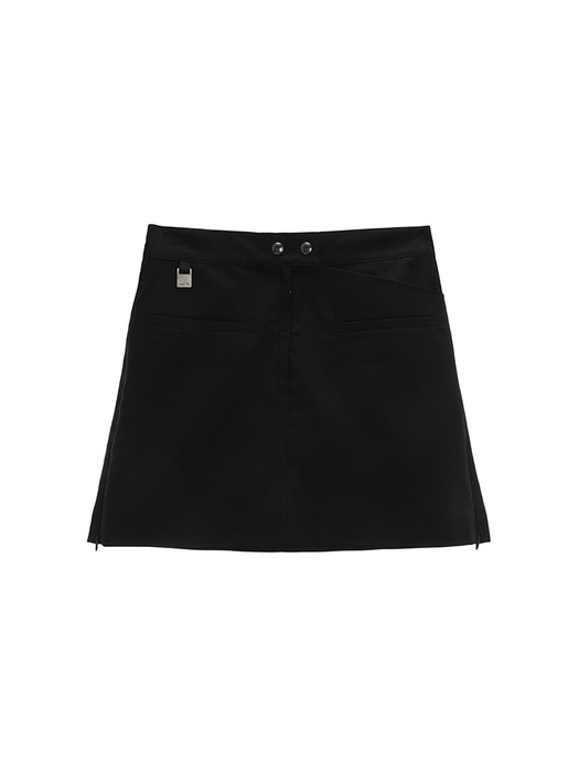 ZIPPER POINT LINEN MINI SKIRT IN BLACK