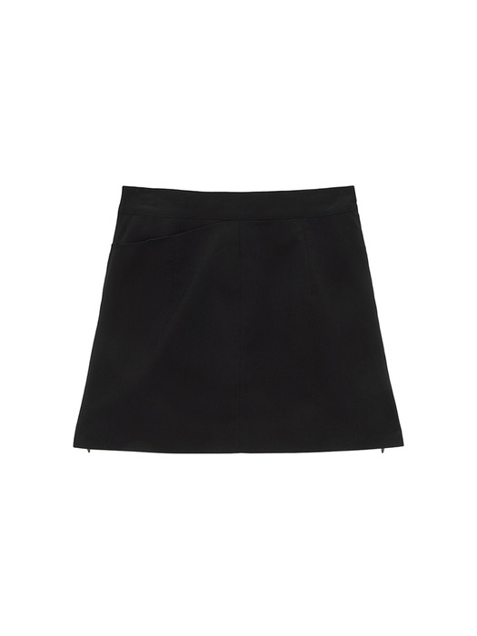 ZIPPER POINT LINEN MINI SKIRT IN BLACK