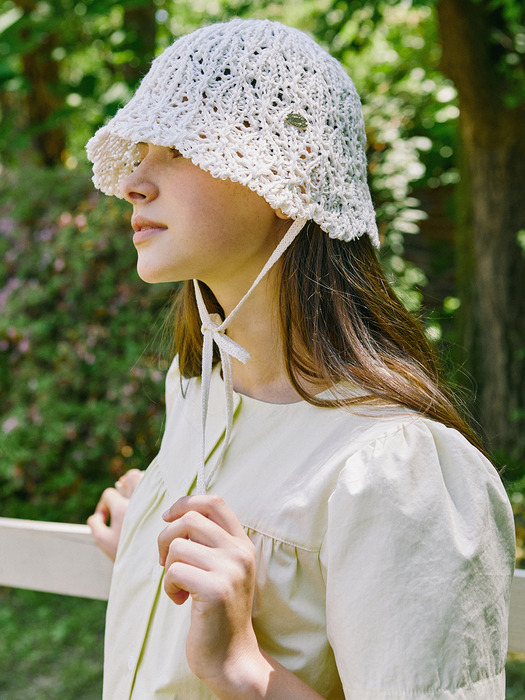 Strap Paper Knit Bucket Hat - Ivory