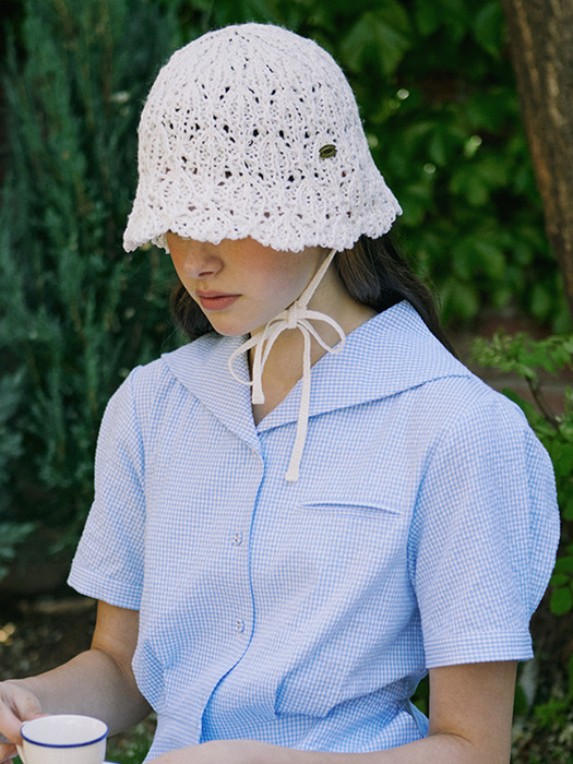 Strap Paper Knit Bucket Hat - Ivory