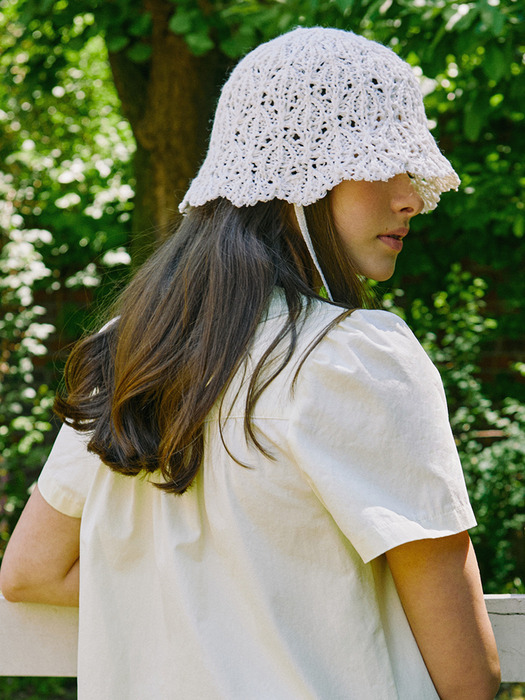 Strap Paper Knit Bucket Hat - Ivory