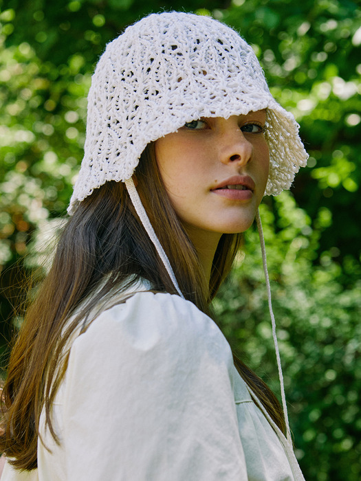 Strap Paper Knit Bucket Hat - Ivory