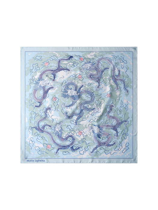 Dragons in the Cloud Silk Square Scarf (French Blue)