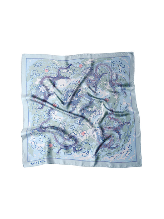 Dragons in the Cloud Silk Square Scarf (French Blue)