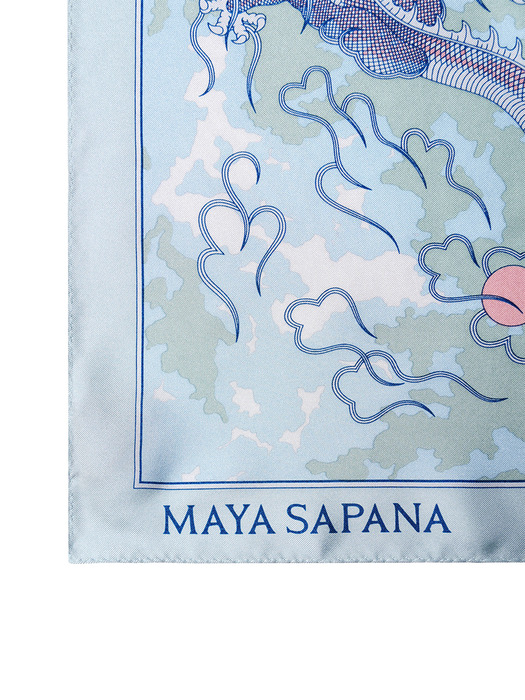 Dragons in the Cloud Silk Square Scarf (French Blue)