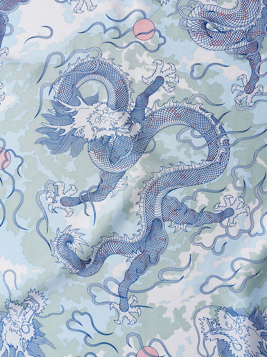 Dragons in the Cloud Silk Square Scarf (French Blue)