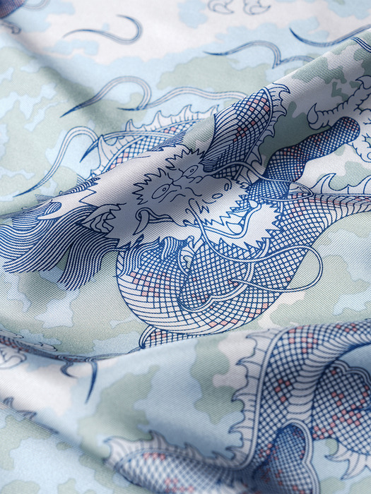 Dragons in the Cloud Silk Square Scarf (French Blue)