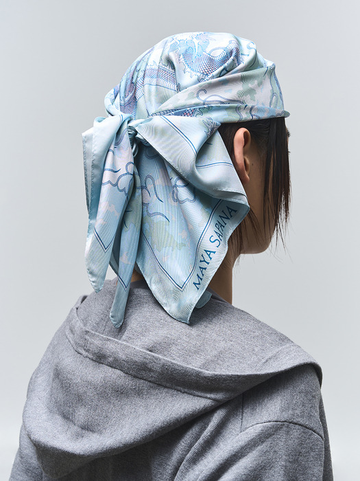 Dragons in the Cloud Silk Square Scarf (French Blue)