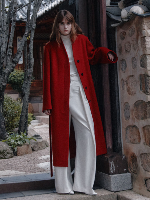 [리퍼브]LE MONDE Cashmere Virgin Wool Collarless Coat_Red