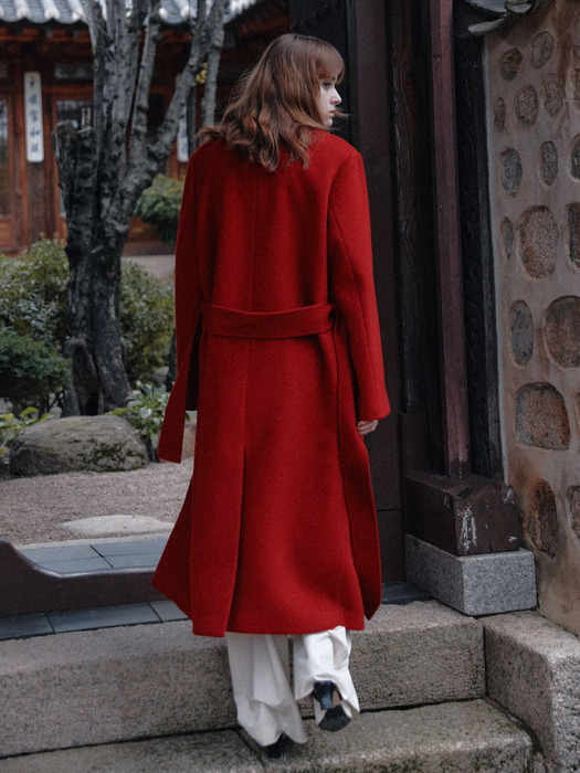 [리퍼브]LE MONDE Cashmere Virgin Wool Collarless Coat_Red