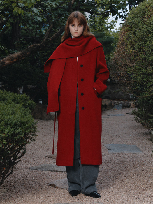 [리퍼브]LE MONDE Cashmere Virgin Wool Collarless Coat_Red