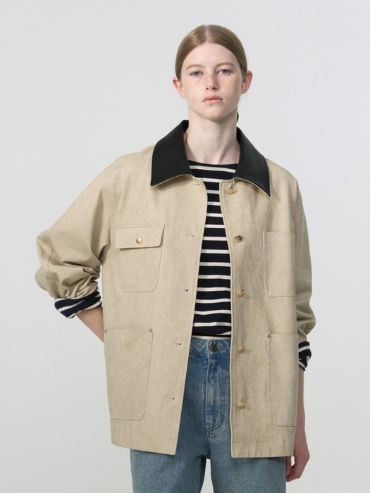 gold button work jacket - light beige