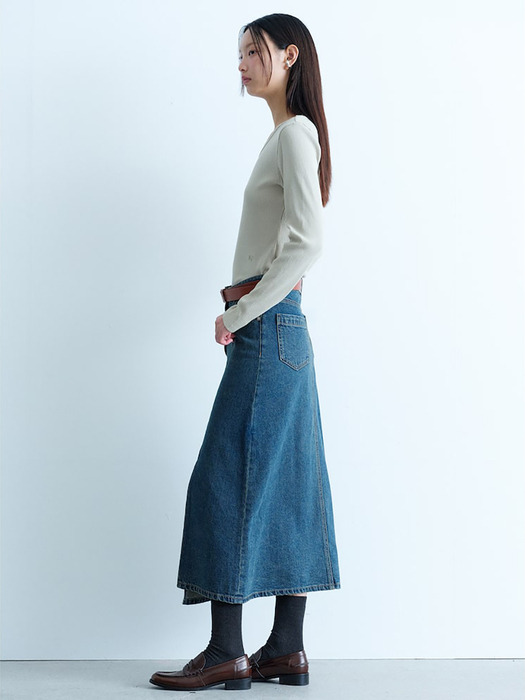 Unbalance Denim Long Skirt  Blue (KE4827M52P)