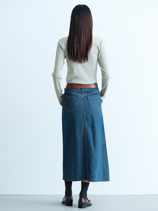 Unbalance Denim Long Skirt  Blue (KE4827M52P)