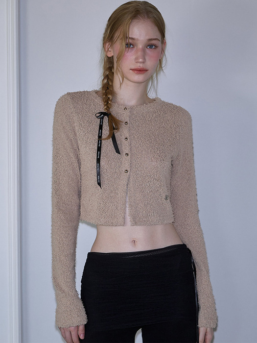 Boucle Metal Button Cardigan [Beige]