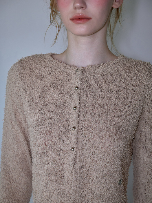 Boucle Metal Button Cardigan [Beige]