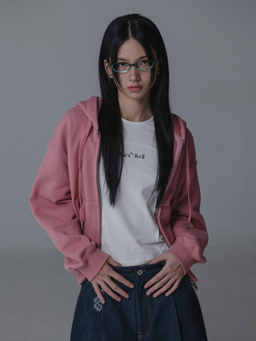 LOGO NEEDLEWORK HOODY ZIPUP_PINK