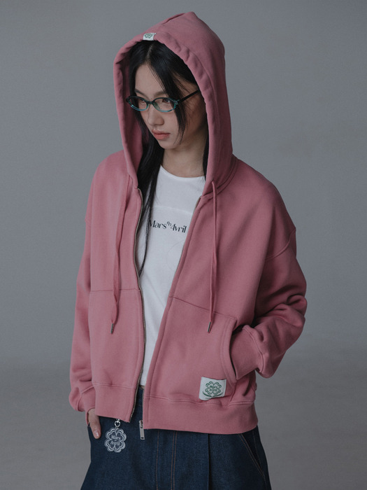 LOGO NEEDLEWORK HOODY ZIPUP_PINK