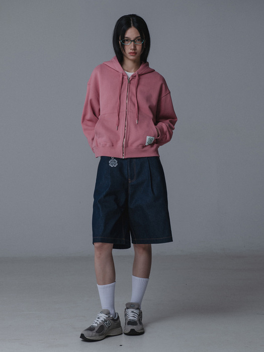 LOGO NEEDLEWORK HOODY ZIPUP_PINK