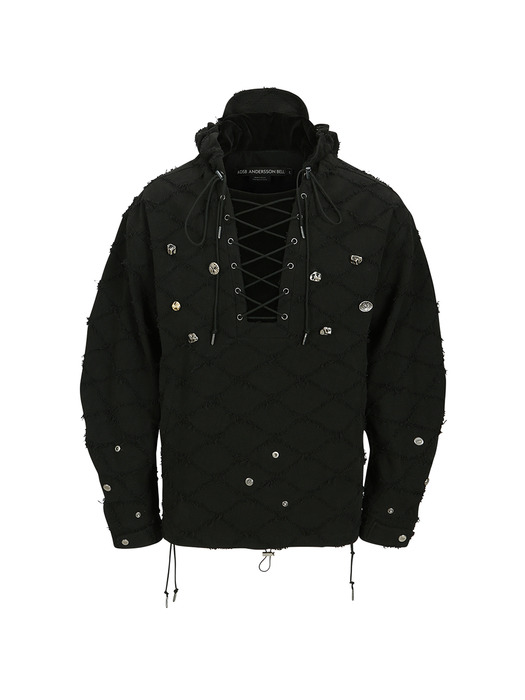 LACE-UP ANORAK HOODIE atb1141m(BLACK)