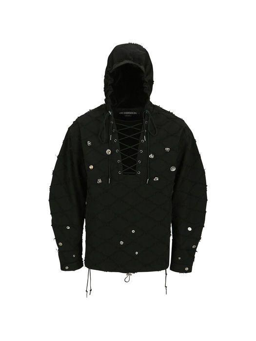 LACE-UP ANORAK HOODIE atb1141m(BLACK)