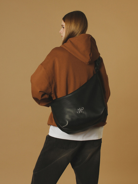 Leather 2way shirring hobo bag _ Black