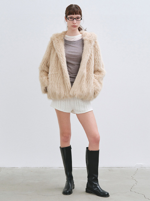 MOANA HOODIE FAUX FUR JACKET BEIGE