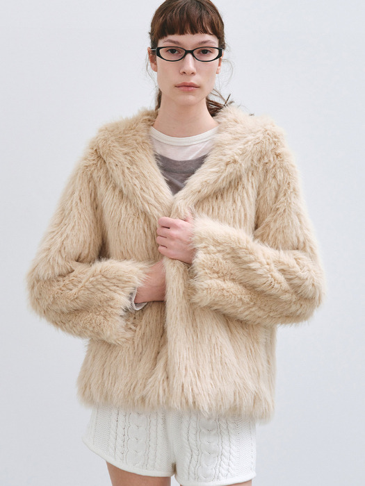 MOANA HOODIE FAUX FUR JACKET BEIGE