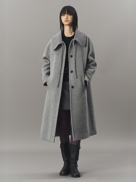 KNIT COLLAR BALMACAAN COAT_MISTY GREY