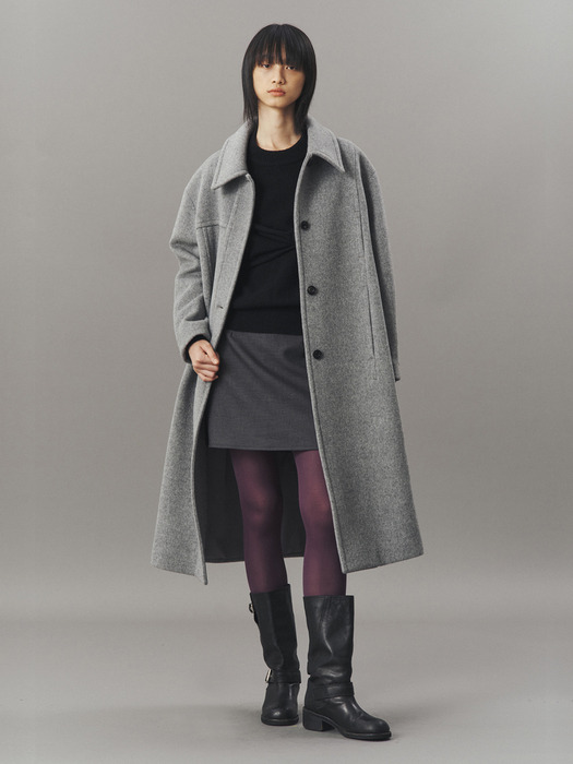 KNIT COLLAR BALMACAAN COAT_MISTY GREY