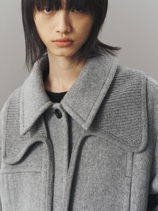 KNIT COLLAR BALMACAAN COAT_MISTY GREY