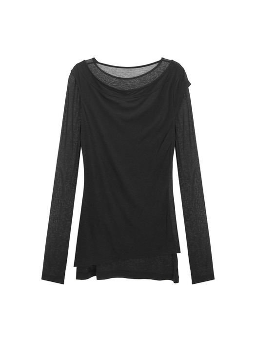 SLIT POINT SLEEVELESS LAYERED TOP IN CHARCOAL