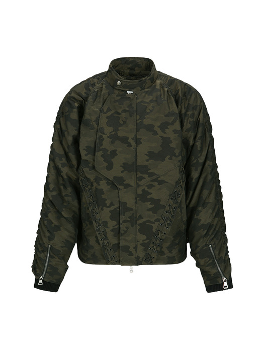 CAMOUFLAGE LACE-UP PADDED JUMPER awa622m(GREEN)