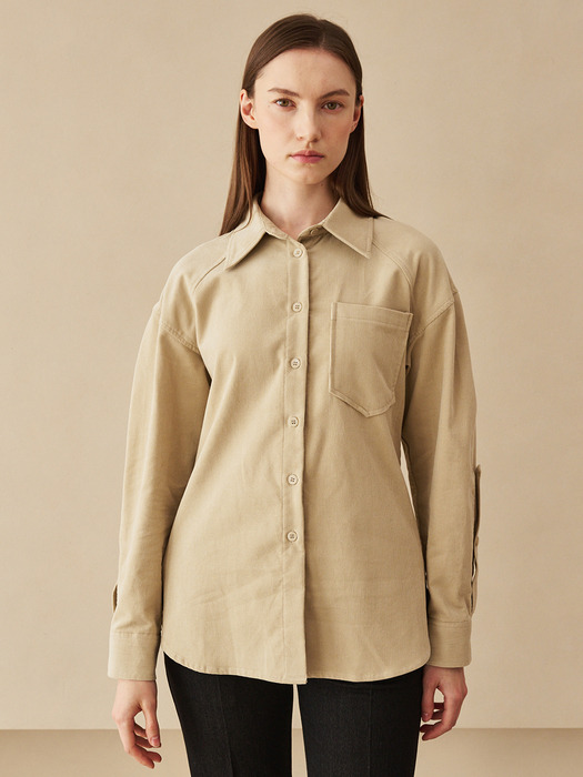 Corduroy Curved Sleeve Blouse -Beige