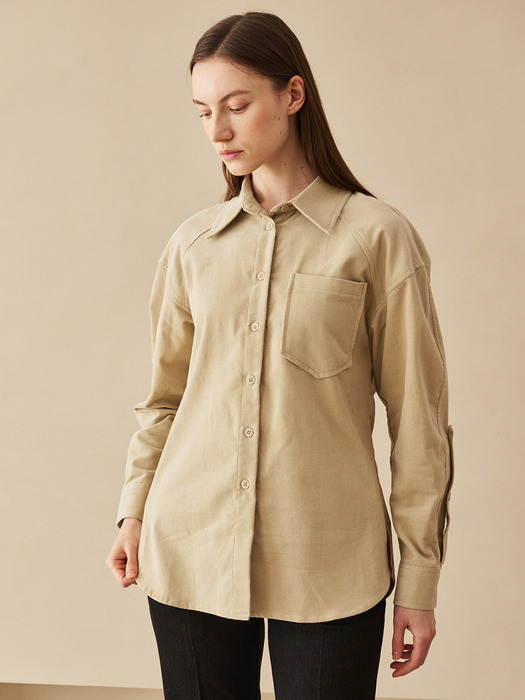 Corduroy Curved Sleeve Blouse -Beige