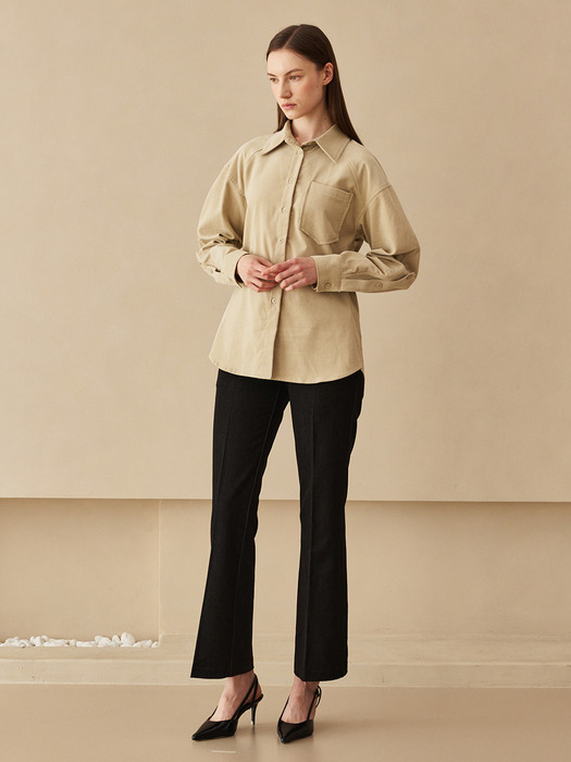 Corduroy Curved Sleeve Blouse -Beige