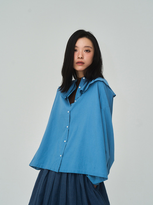 Big Frill Collar Blue Blouse