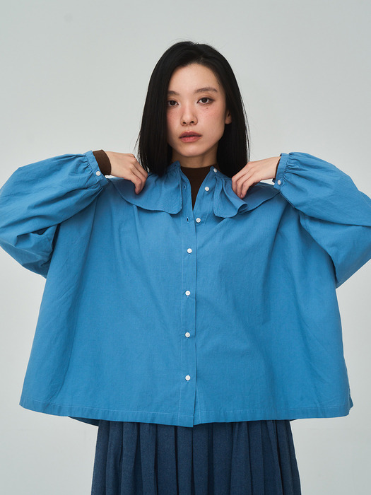 Big Frill Collar Blue Blouse