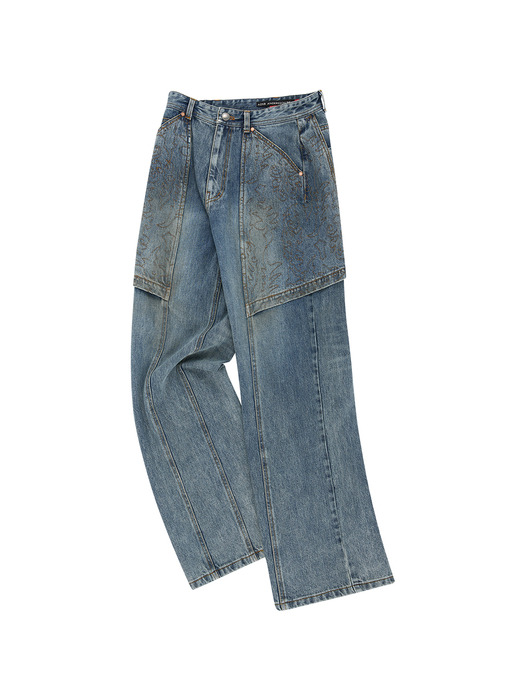EMBROIDERY WRAP JEANS apa782m(WASHED BLUE)